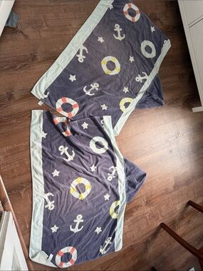 Nautical Anchor & Lifesaver Beach Towels - Navy & Light Blue